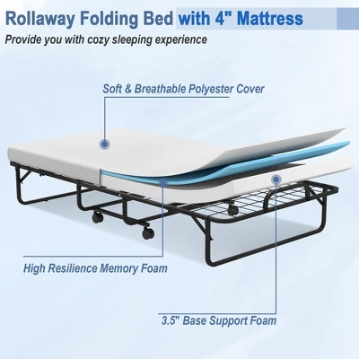 Costway Heavy Duty Foldable Bed Metal Guest Bed Daybed W/ 4 Inch Mattress Memory Foam - Image 8