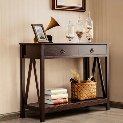 Costway Console Table Accent Sofa Side Table With Drawer Shelf Entryway Espresso - Image 3