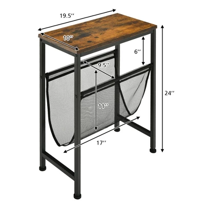 Costway 2PCS Narrow End Table With Holder Sling Industrial Accent Console Table