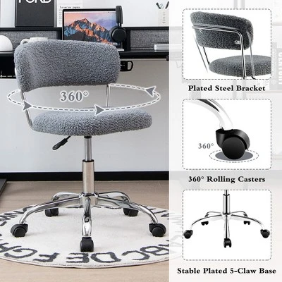 Costway Computer Desk Chair Adjustable Faux Fur Office Chair Swivel Vanity Chair - Image 7