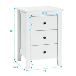 2PCS Nightstand End Beside Table Drawers Modern Storage Bedroom Furniture White