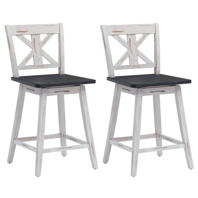 Costway Set Of 2 Bar Stools Swivel Counter Height Chair W/ Solid Wood Legs WhiteBlack - Image 9