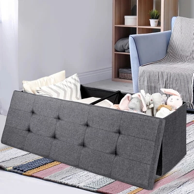 Costway Fabric Folding Storage Ottoman Storage Chest W/Divider Bed End Bench Light GreyDrak GreyNavy - Image 2