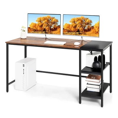 Costway 55'' Computer Desk Writing Workstation Study Table Home Office With Bookshelf Black/Rustic - Image 9