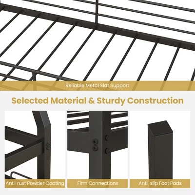 Costway Twin Over Full Metal Bunk Bed With Trundle Slats Support For Teens Adults Black - Image 6