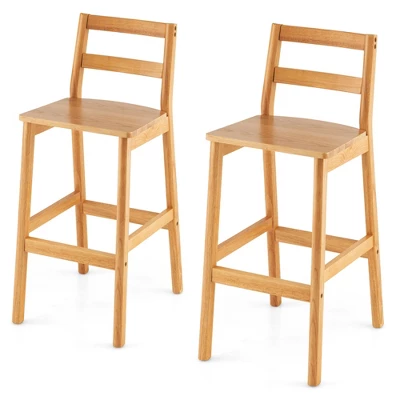 Costway Set Of 2 Solid Rubber Wood Bar Stools 28'' Dining Chairs With Backrests Natural - Image 9