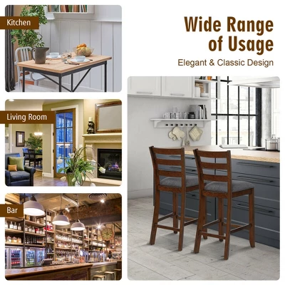 Costway Set Of 2 Barstools Counter Height Chairs W/Fabric Seat & Rubber Wood Legs - Image 5