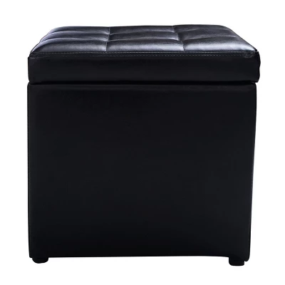Costway 16''Cube Ottoman Pouffe Storage Box Lounge Seat Footstools With Hinge Top Black - Image 8