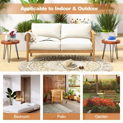 Costway Round End Table Accent Side Table Reclaimed Teak Wood Plant Stand Patio Rustic - Image 7