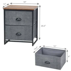 Costway 2 Drawers Nightstand Side Table Storage Unit Display Metal Frame Dorm Room