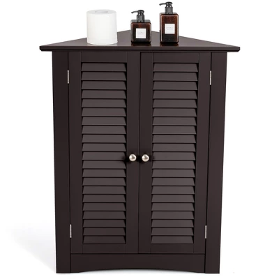 Corner Storage Cabinet Freestanding Floor Cabinet Bathroom W/ Shutter Door GreyBrown - Image 10