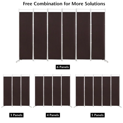 Costway 6-Panel Room Divider Folding Privacy Screen W/Steel Frame Decoration BrownBlack - Image 5