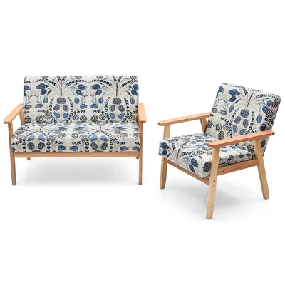 Costway Modern Living Room Sofa Set W/ Loveseat Sofa Couch & Accent Armchair - Image 4