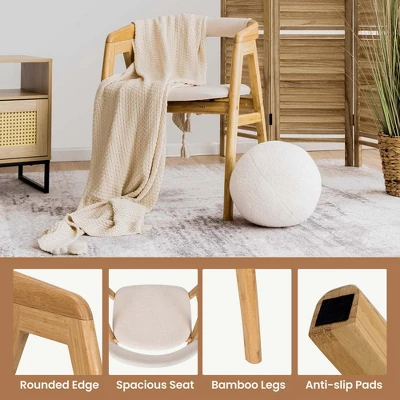 Costway Leisure Bamboo Chair Dining Chair W/ Curved Back & Anti-slip Foot Pads - Image 8