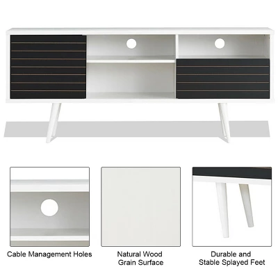 Costway Modern TV Stand/Console Cabinet 3 Shelves Storage Drawer Splayed Leg Black/White - Image 7