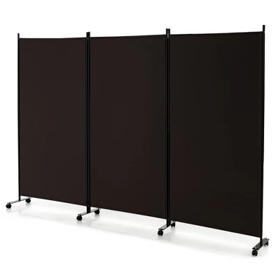 Costway 3-Panel Folding Room Divider 6Ft Rolling Privacy Screen WithLockable Wheels Black/Brown/Grey/White - Image 10