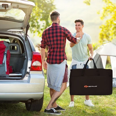 Costway Folding Portable Aluminum Camping Grill Table W/ Storage Organizer Windscreen Black - Image 5