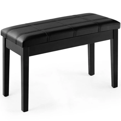 Costway Solid Wood PU Leather Piano Bench Padded Double Duet Keyboard Seat Storage Black - Image 8