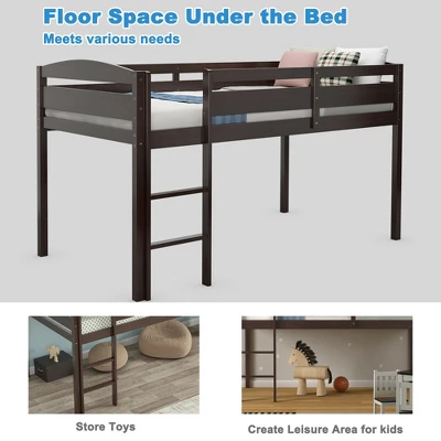 Costway Twin Low Loft Bunk Junior Bed Bedroom Wooden Guard Rail Ladder White/Espresso/Grey - Image 7