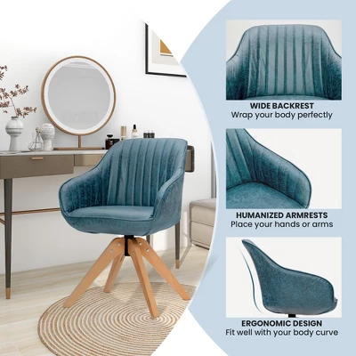 Costway Set Of 2 Swivel Accent Chair Modern Leathaire Armchairs W/ Beech Wood Legs GreyBlueBrown - Image 9