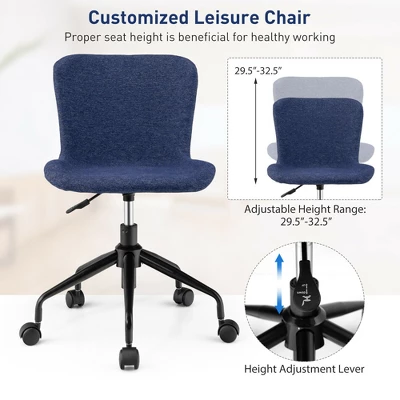 Costway Mid Back Armless Office Chair Adjustable Swivel Linen Task Chair - Image 5