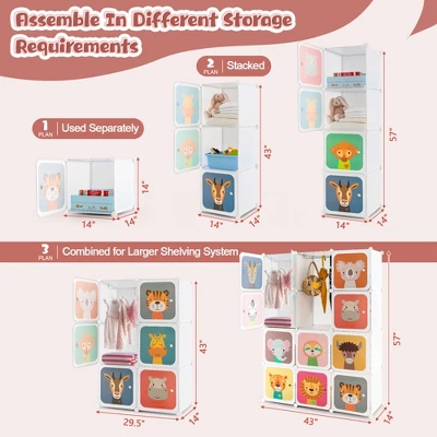 Costway 12-Cube Kids Wardrobe Baby Dresser Bedroom Armoire Clothes Hanging Closet With Door - Image 4