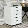 Costway 5 Drawer Dresser Storage Cabinet Chest W/Wheels For Home Office White