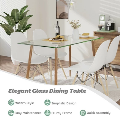 Costway Modern Glass Dining Table Rectangular Dining Room Table W/Metal Legs For Kitchen - Image 5