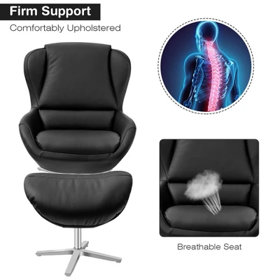 Costway Swivel Rocking Chair Top Grain Leather Lounge Armchair W/Ottoman - Image 6