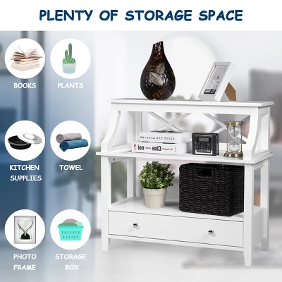 3 Tier Storage Rack End Table Side Table W/Slide Drawer Multipurpose Rack White - Image 7