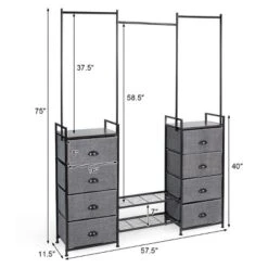 Costway 8 Drawer Fabric Dresser Hanger&Shoe Rack Multifunctional Storage Tower Metal