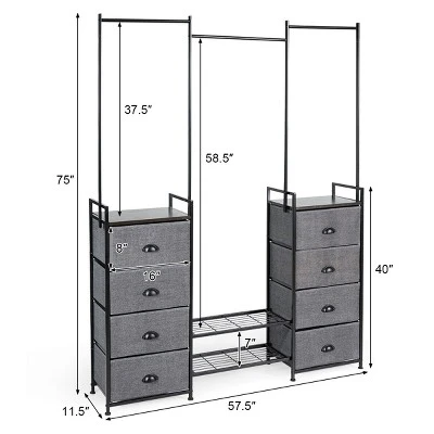 Costway 8 Drawer Fabric Dresser Hanger&Shoe Rack Multifunctional Storage Tower Metal