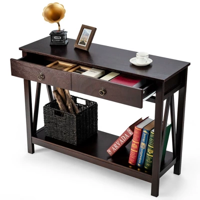 Costway Console Table Accent Sofa Side Table With Drawer Shelf Entryway Espresso - Image 5