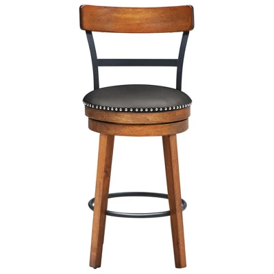 Costway 25.5'' BarStool Swivel Counter Height Kitchen Dining Bar Chair W/Rubber Wood Legs - Image 3