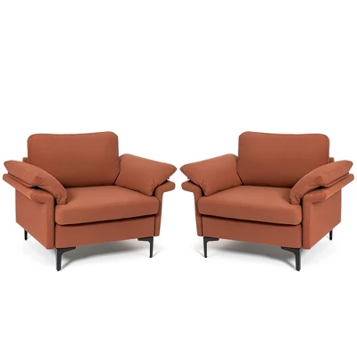 Costway Set Of 2 Upholstered Single Sofa Fabric Accent Armchair Metal Legs - Image 10