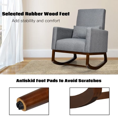 2-in-1 Fabric Upholstered Rocking Chair Nursery Armchair With Pillow Dark Grey - Image 8