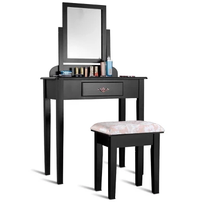 Costway Makeup Desk Vanity Dressing Table Square Stool 1 Large Black - Image 4