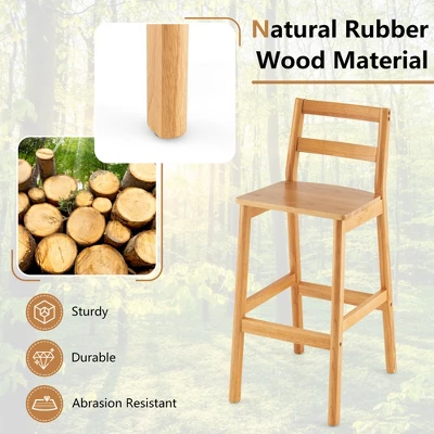Costway Set Of 2 Solid Rubber Wood Bar Stools 28'' Dining Chairs With Backrests Natural - Image 5