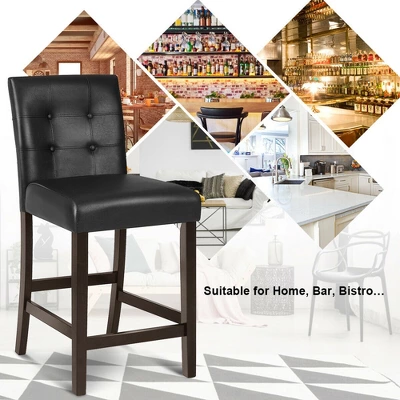 Costway Set Of 2 Bar Stools 25inch Counter Height Barstool Pub Chair Rubber Wood Black - Image 7