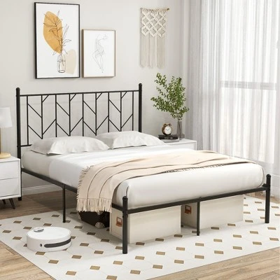 Costway Full/Qween/Twin Size Metal Platform Bed Frame Vintage Headboard Mattress Foundation Black - Image 10