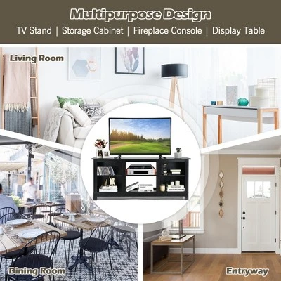 Costway 2-Tier 58'' TV Stand Entertainment Media Console Center Up To 65'' GreyBlackWalnut - Image 8