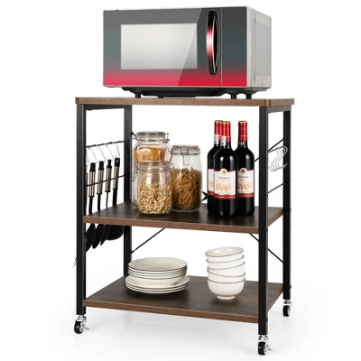 Costway 3-Tier Kitchen Baker's Rack Microwave Oven Storage Cart W/ Hook - Image 10