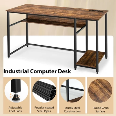 Costway 55'' Computer Desk Home Office PC Workstation W/ Power Outlets & USB Ports Rustic / Black - Image 8