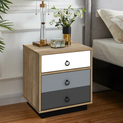 Costway 2PCS Nightstand With Drawer And Storage Cabinet Wooden Sofa Side Table End Table - Image 3