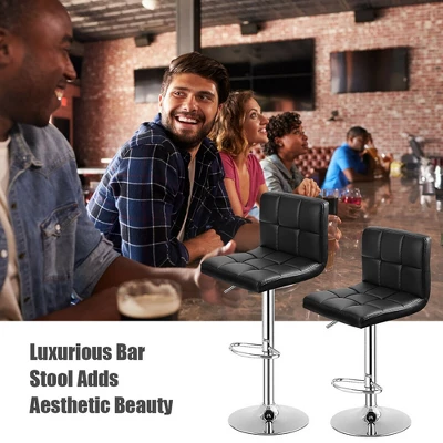 Costway Set Of 2 Bar Stools PU Leather Adjustable Barstool Swivel Pub Chairs Black Full Back - Image 4