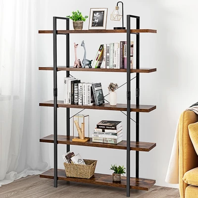 Costway 5-Tier Bookshelf Industrial Bookcase Open Storage Shelf Display Rack - Image 3