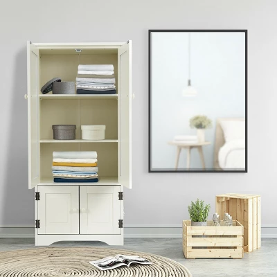 Costway Accent Storage Cabinet Adjustable Shelves Antique 2 Door Floor Cabinet White - Image 3