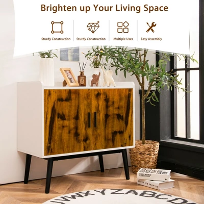 Costway Sideboard Buffet Storage Cabinet W/2 Door Metal Legs Accent Cabinet 32In - Image 5