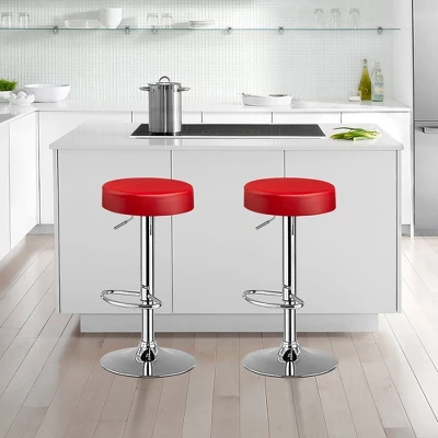 Costway Set Of 4 Round Bar Stool Adjustable Swivel Pub Chair W/ Footrest WhiteRedBlack - Image 2