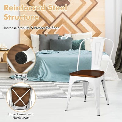 Costway Set Of 4 Tolix Style Metal Dining Side Chair Wood Seat Stackable Cafe Bistro - Image 6